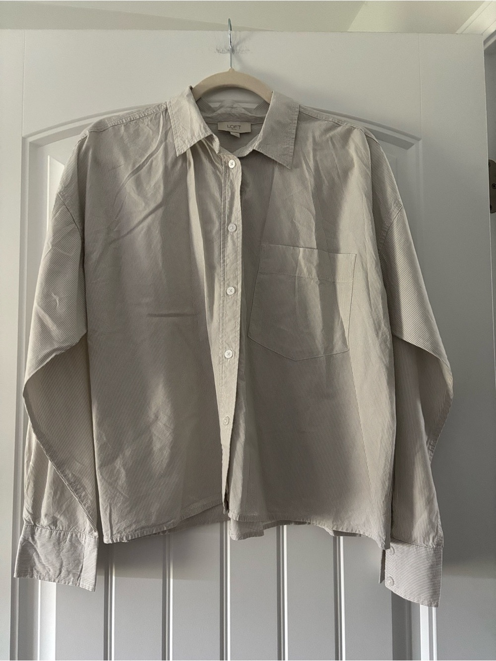 LOFT Cream Button-Front Relaxed Shirt